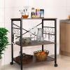 Industrial 3-Shelf Metal Wood Rustic Brown Baker's Rack Kitchen Microwave Cart