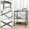 Modern Industrial Black Metal Brown Wood Kitchen Baker's Rack Microwave Cart