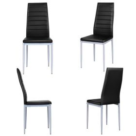 Set of 4 Modern High Back Black PVC Leather Dining Chairs with Metal Legs