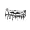 Modern 6-Piece Dining Set with Grey Wood Top Table 4 Chairs and Storage Bench