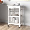 White Stainless Steel Top Kitchen Cart with Drawer and Storage Shelves