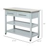 Light Gray Rolling Kitchen Island 2 Drawers Storage with Stainless Steel Top