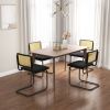 Set of 2 - Modern Mid-Century Black Dining Chair with Beige Rattan Backrest