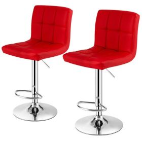 Set of 2 Modern Adjustable Height Barstools w/ Comfortable Red PU Leather Seat