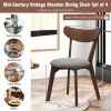 Set of 2 Mid-Century Modern Curved Back Wood Dining Chair Grey Upholstered Seat