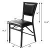 Set of 2 - Modern Black Metal Folding Dining Chairs with PU Leather Seat Cushion