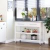 White Rolling Kitchen Island 2 Drawers Storage with Stainless Steel Top