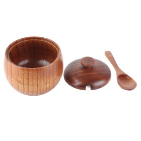 1Pc Solid Wood Spice Jar Seasoning Pot Sugar Bowl with Spoon and Lid for Kitchen Tool