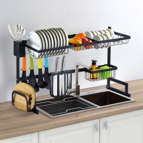 2-Tier Over the Sink Dish Drying Rack Drainer Utensil Organizer Holder Tableware Organizer Large Dish Rack for Kitchen Countertop Stainless Steel 33.7