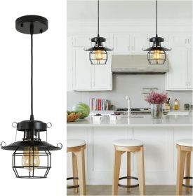 DGY Vintage Farmhouse Pendant Light Rustic Metal Caged Pendant Lights Black Cage Hanging Lamp for Kitchen Island Entryway Bedrooms Living Room Barn,Ad