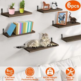 6 Sets Floating Shelves 15.55x5.19Inch Wall Mounted Shelves Wood Storage Shelves Metal Bracket Hanging Display Shelf Wall Organizer for Living Room Ba