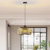 Modern Oblate Black Crystal Chandelier Fixture, Ceiling Pendant light for Living Room, Bedroom, Kitchen, Dining Room, Hallway, Adjustable Color Temper