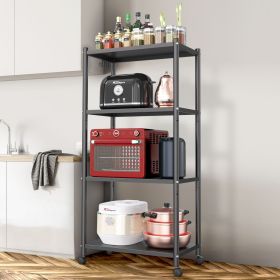 Kitchen Bakers Rack, Heavy Duty Bakers Rack 4-Tier Free Standing Kitchen Storage Shelf Rack Hight Adjustable with Wheels & Feet, Industrial Metal Micr