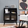 Kitchen Sideboard Buffet with Open Cubby and 2 Glass Doors