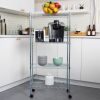 4-Tier Metal Adjustable Storage Rack with Wheels; Utility Rolling Trolley with Shelf Organizer; Silver