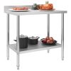 Kitchen Work Table with Backsplash 39.4"x23.6"x36.6" Stainless Steel