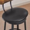 Oval Stool Swivel Bar Stool;  Tall Bar Stool With Backrest;  Industrial;  Thick Iron Frame Footrest;  29.5" High.