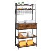 5-Tier Kitchen Bakers Rack with 10 S-Shaped Hooks and 1 drawer ; Industrial Microwave Oven Stand; Free Standing Kitchen Utility Cart Storage Shelf Org