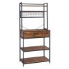 5-Tier Kitchen Bakers Rack with 10 S-Shaped Hooks and 1 drawer ; Industrial Microwave Oven Stand; Free Standing Kitchen Utility Cart Storage Shelf Org