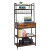 5-Tier Kitchen Bakers Rack with 10 S-Shaped Hooks and 1 drawer ; Industrial Microwave Oven Stand; Free Standing Kitchen Utility Cart Storage Shelf Org