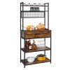 5-Tier Kitchen Bakers Rack with 10 S-Shaped Hooks and 1 drawer ; Industrial Microwave Oven Stand; Free Standing Kitchen Utility Cart Storage Shelf Org