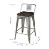 24" Counter High Low Back Metal Stool with Dark Wood Seat; Bronze