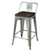 24" Counter High Low Back Metal Stool with Dark Wood Seat; Bronze