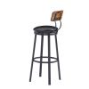 Oval Stool Swivel Bar Stool;  Tall Bar Stool With Backrest;  Industrial;  Thick Iron Frame Footrest;  29.5" High.