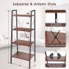 Industrial Trapezoidal Shelves; 4 Tiers Freestanding Bookshelf Storage Rack; Wooden Look; Suitable for Living Room; Bedroom; Kitchen; Bathroom; Office