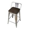 24" Counter High Low Back Metal Stool with Dark Wood Seat; Bronze