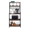 5-Tier Kitchen Bakers Rack with 10 S-Shaped Hooks and 3 Cubes ; Industrial Microwave Oven Stand; Free Standing Kitchen Utility Cart Storage Shelf Orga