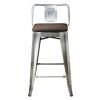 24" Counter High Low Back Metal Stool with Dark Wood Seat; Bronze