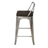 24" Counter High Low Back Metal Stool with Dark Wood Seat; Bronze