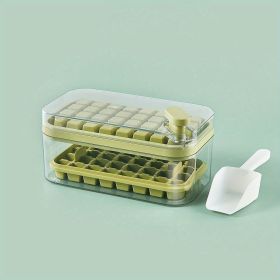 1pc Large Size 32/64 Slots Ice Mold Ice Tray Tray With Lid Ice Delivery Shovel; Creative 2-in-1 Ice Tray Mold And Storage Box One-click For Ice Extrac (Quantity: 64 Cells, Color: Green)